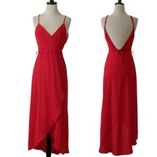 Show Me Your MuMu Meghan Wrap Dress Red Pebble Small Hi Low Tulip Party $172