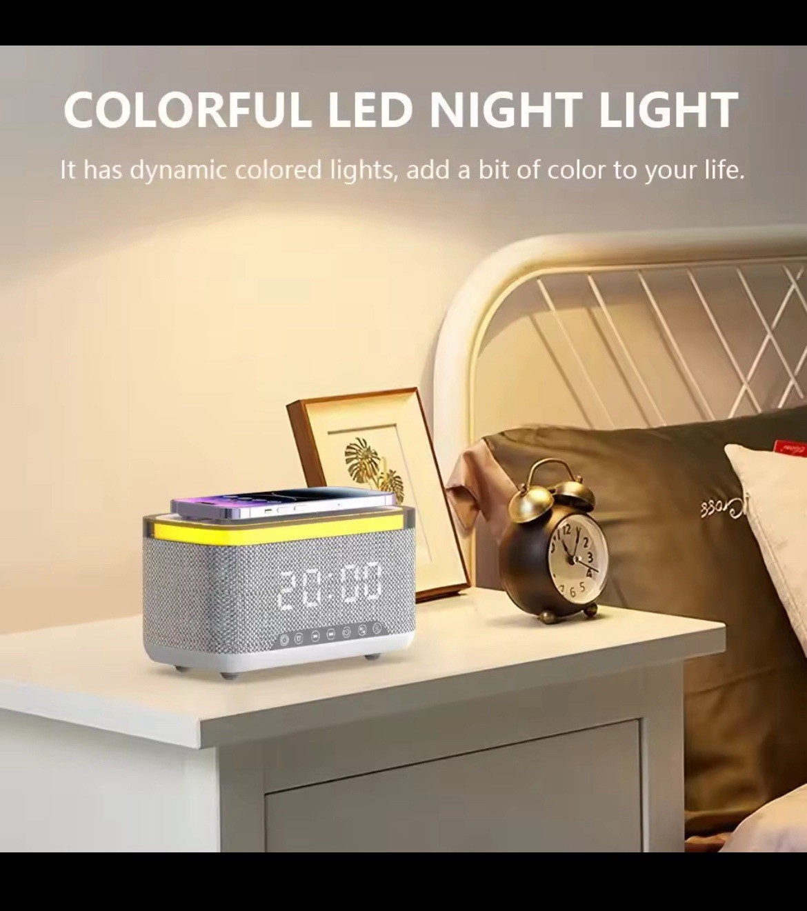 New Wireless Fast Charger with BlueTooth Speaker Smart Alarm Clocks Sound