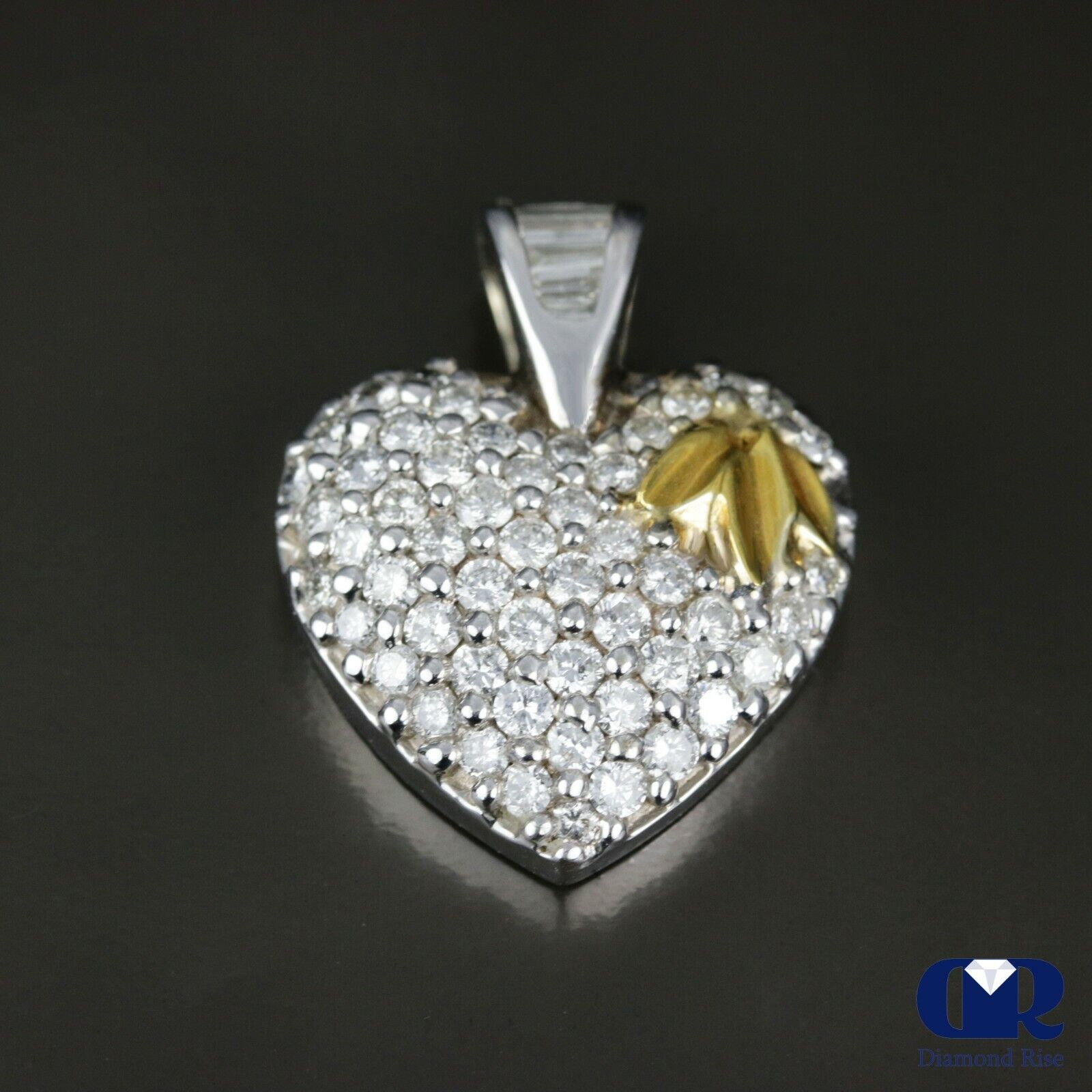 Natural 1.65 Ct Round Cut Diamond Heart Shaped Pendant Necklace 14K