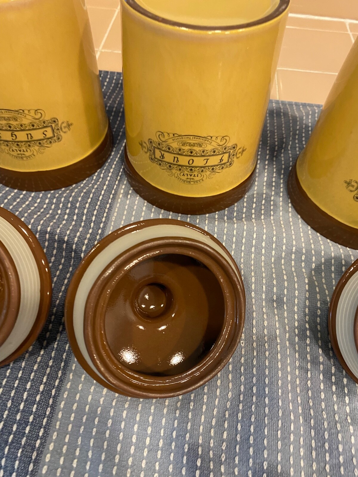 Canister Set Of4 Italy Terracotta Rich Earth Tones Well Made. 4.5” never used.