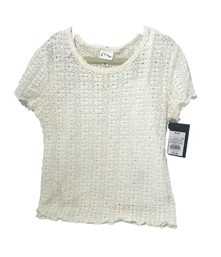 Girls T-shirt Crochet Lace - Color Off-White -W/inner tank top - M (8)-Art Class