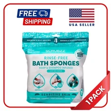 Scrubzz Disposable Rinse Free Bathing Sponges - Sensitive Skin, 25 Count