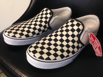 black and off white checkered vans