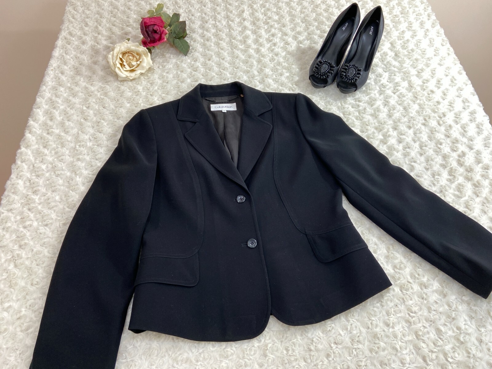 CALVIN KLEIN Women Suit Jacket S 12 Black 2Buttons Li… Gem