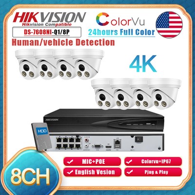 Hikvision 4K 8CH 8MP ColoVu Security IP Camera System MIC 2.8mm Turret POE Lot