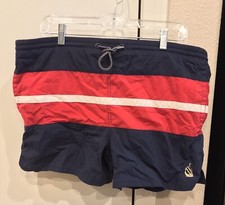 VINTAGE 90s Nautica Swim Trunks Striped Red White Blue Mens Small