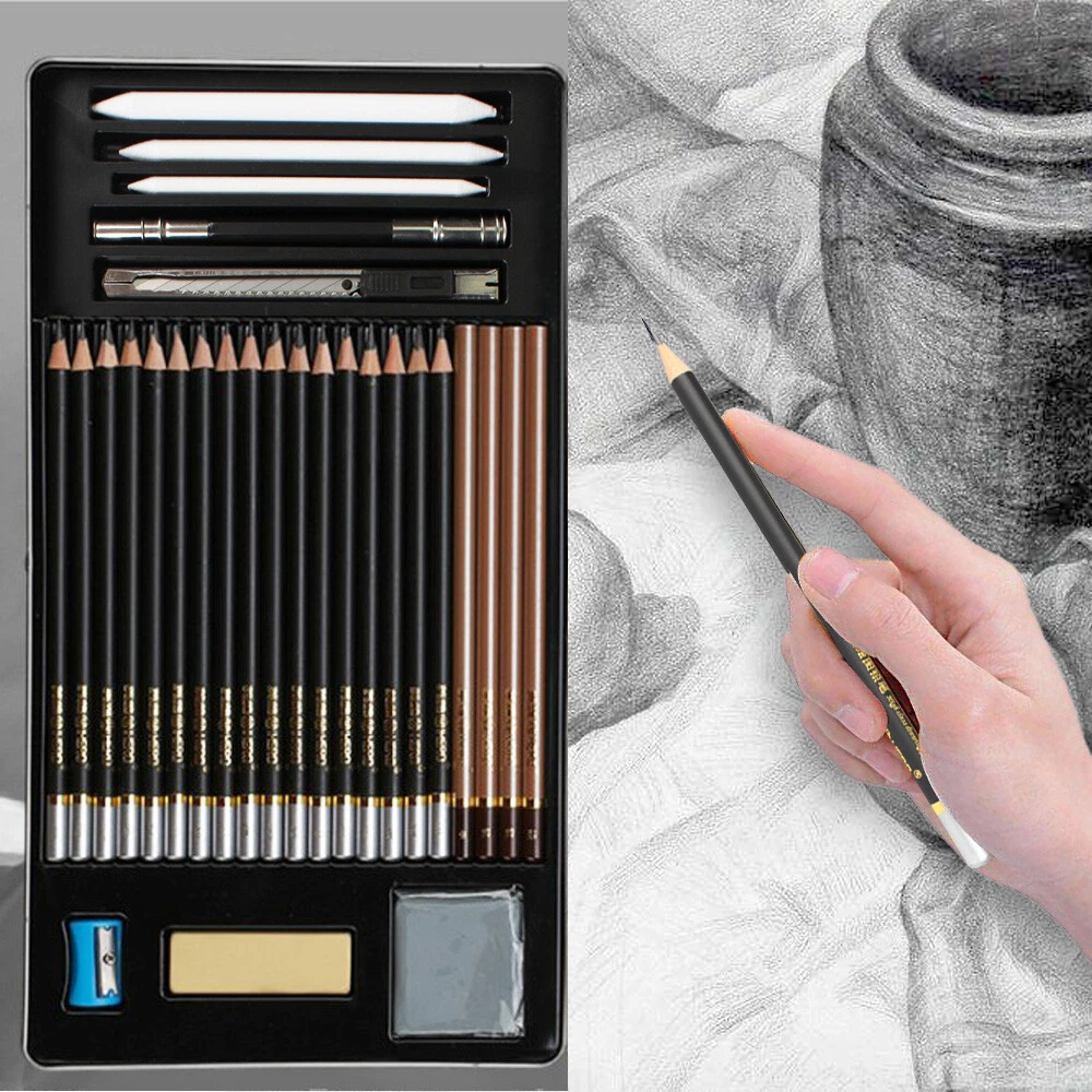 Drawing and Sketching Pencil Art Set (20 Items) - Complete Kit with Graphite  Pencils, Charcoal Pencils, Sticks, Blending Stumps, Erasers, and  Sharpeners.