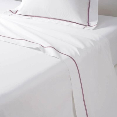 ATHENA BY YVES DELORME FRANCE, WHITE COTTON PERCALE PILLOWCASE, COLOR STITCHING