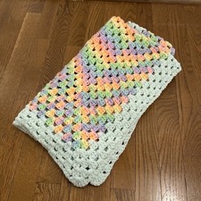 Hand Made Knit Crocheted Rainbow 36" x 27" Blanket Throw Afghan Baby Stroller