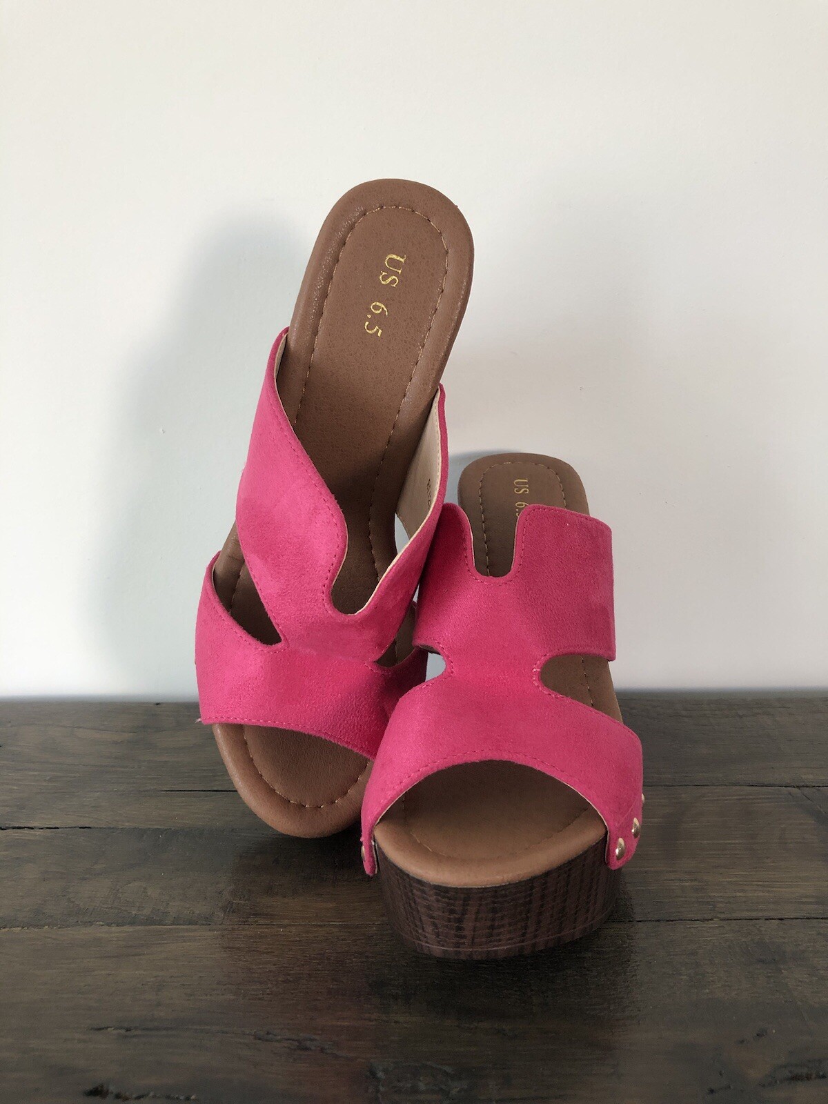 Faux Suede Platform High Block Heel Slides Size 6… - image 5