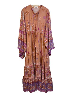 Jaase Size Small Dress Tiered Maxi Peach Floral Cottagecore Peasant Flowy |  eBay