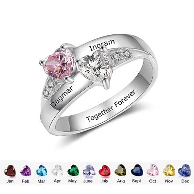 Personalisierter Herz Geburtsstein Versprechen Ring für Sie, 925 Sterling Silber Paare
