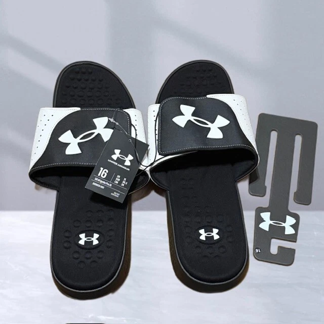 Under Armour Sandals Slides Mens Size 16 Ignite Pro Athletic Black White NWT tag