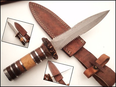 HAND MADE DAMASCUS DAGGER ,ROSEWOOD, STAG GUARD, STEEL SPACERS, 12-1/4'' NEW