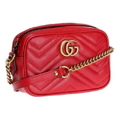 Gucci GG Marmont Matelassé Red Leather Crossbody Mini Bag NEW