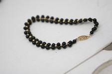 Vintage 14K Gold Black Round Onyx Beads Bracelet 7.5 3.6g R11