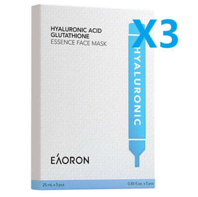 BULK x3) Eaoron Hyaluronic Acid Glutathione Essence Face Mask 5 Pack