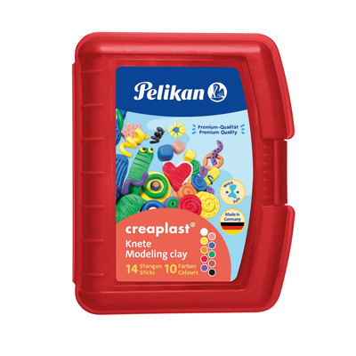 PELIKAN Kinder Bastel Knete 14 Stangen 10Farben Knetmasse Modelliermasse Box rot