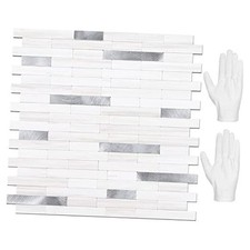 Peel and Stick Backsplash Tile, 10 Dolomite White Marble Mixed Metal Silver