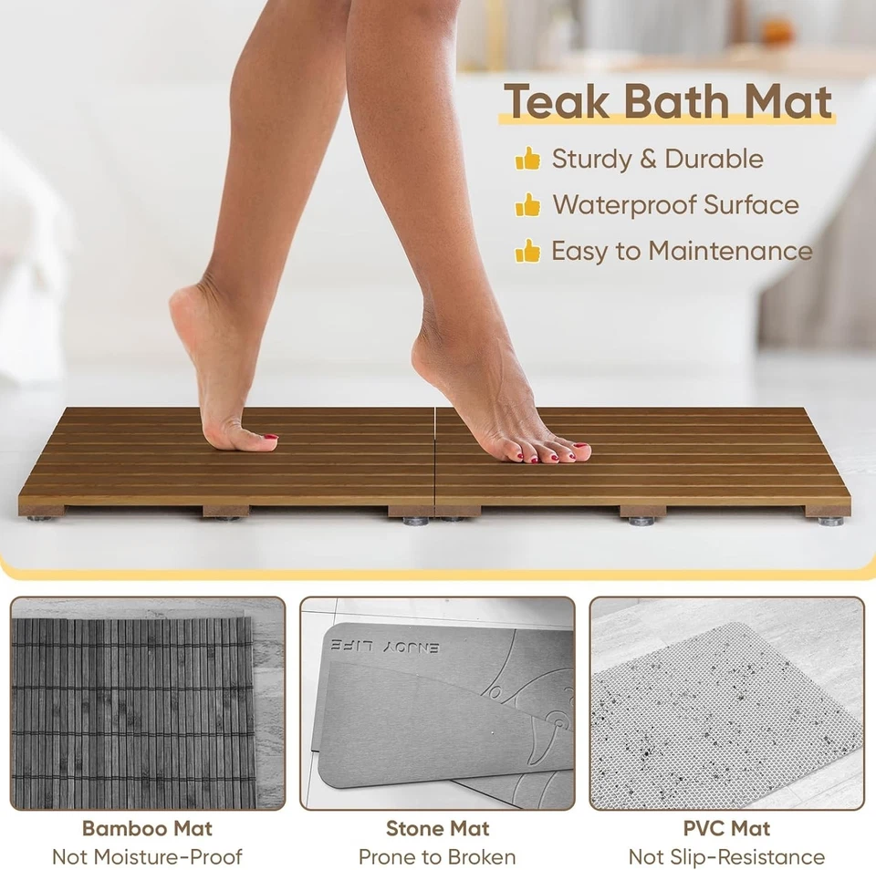 Alfombra de ducha de teca, alfombra de baño plegable de teca, alfombra de baño de madera de 31,5"x18,1" Foto 4 de 4