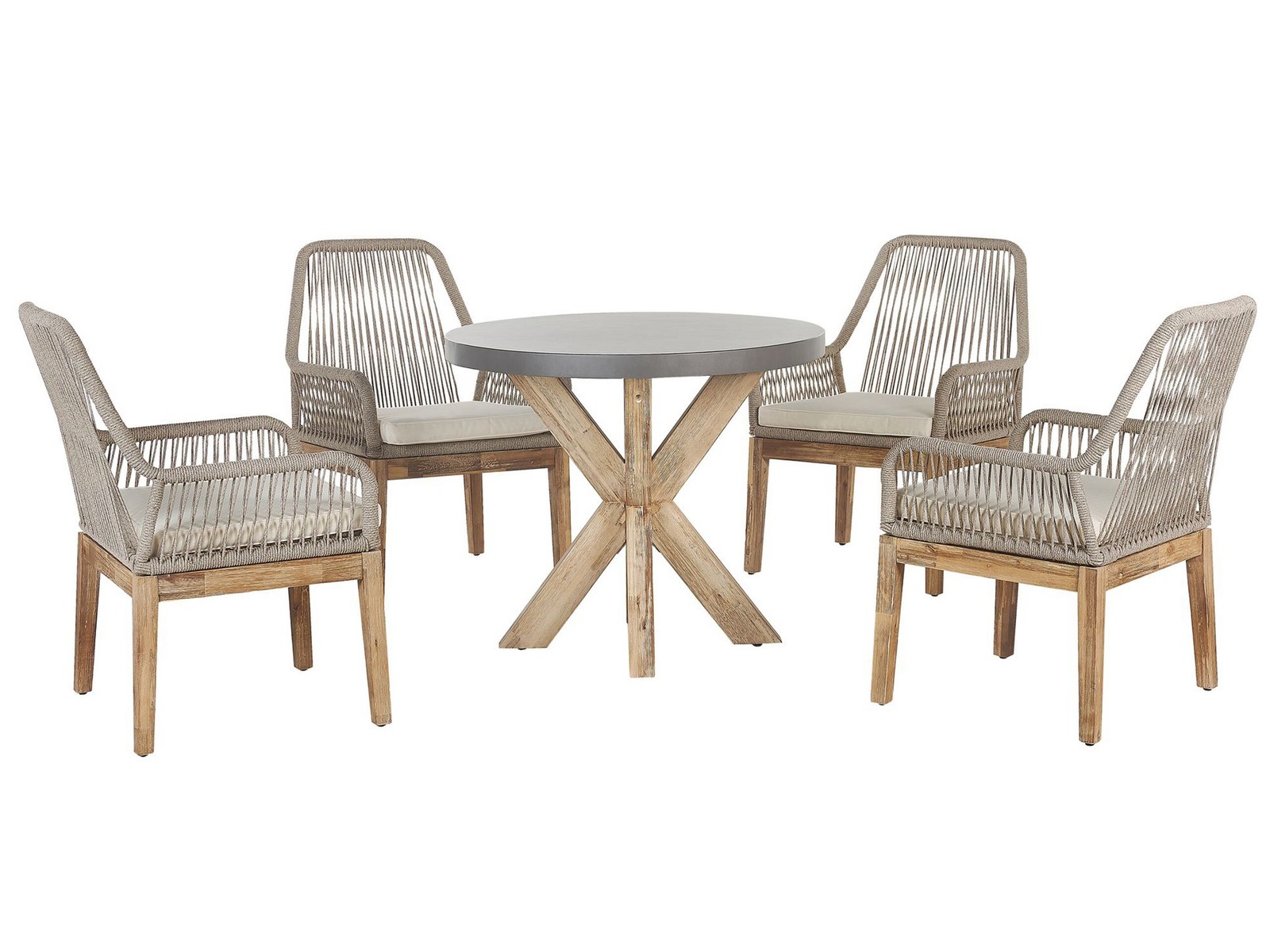 Set da Giardino Tavolo Rotondo in Cemento e 4 Sedie Beige Olbia