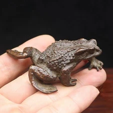 Chinese Pure Bronze Antique Battered Brass Gold Toad Tea Pet Decorations