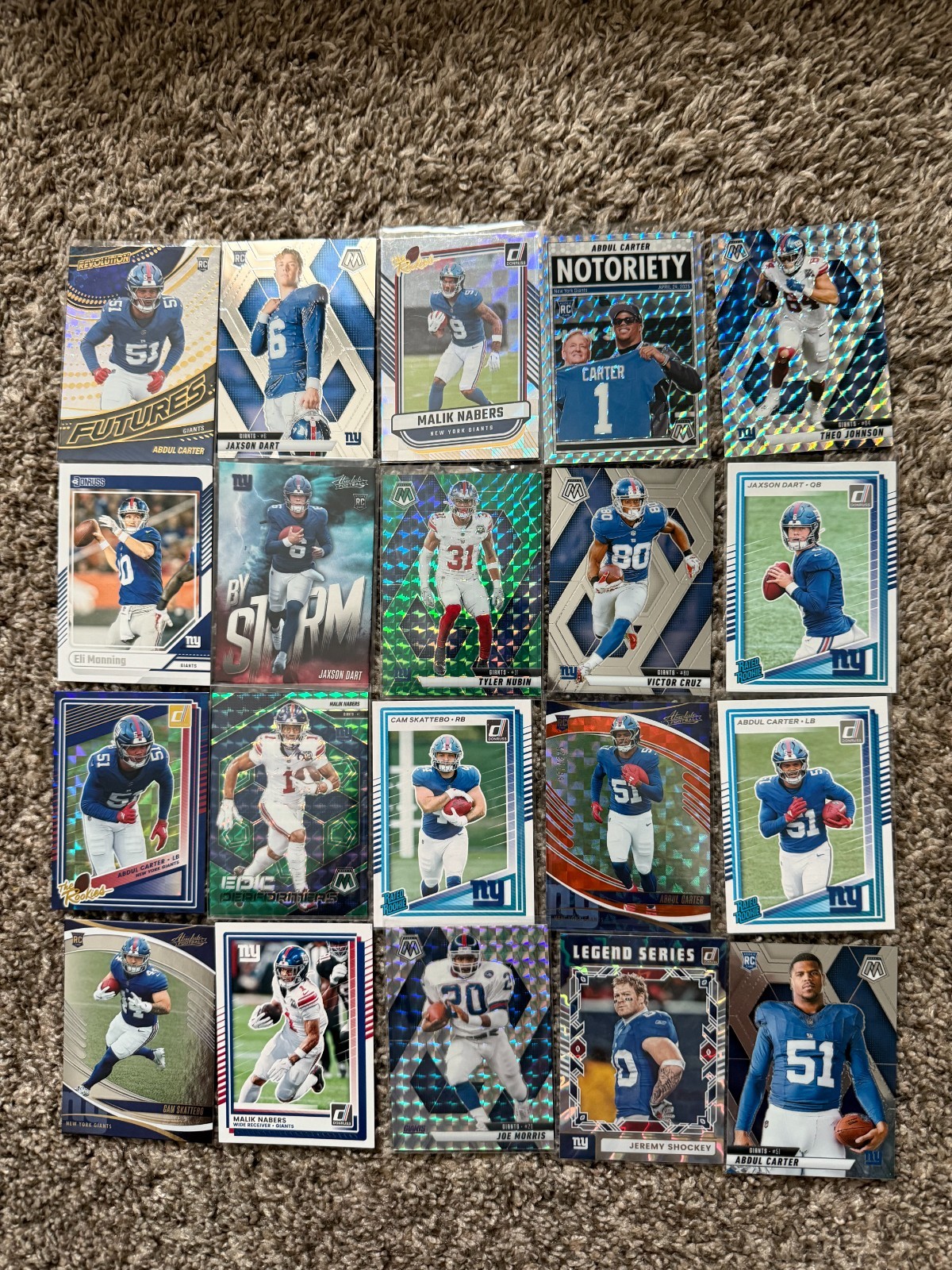 New York Giants 20 Card NICE Lot Dart, Skat, Carter, etc-RCs , Inserts