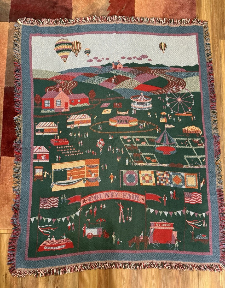 Rare Vintage L.L. Bean County Fair Woven Throw Blanket 100% Cotton