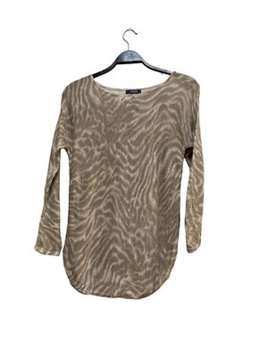Chaps Damen Pullover S Beige Feinstrick Langarm Animal print Elegant