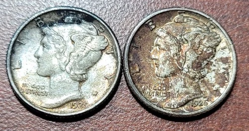 PAIR TONED Early Mercury Dimes 1925 & 1926 BU UNC Silver 10c Uncirculated Coins