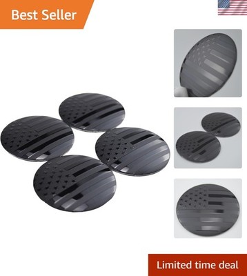 Aluminum Black American Flag Hub Center Cap Emblems - Easy Install, 4 Pack