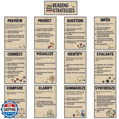 Outus 13 Pcs Reading Strategies Posters Classroom Decorations Reading Bulleti
