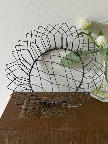 Antique French Twisted Wire Trivet And Wire Gathering Basket Bowl Lot image 5
