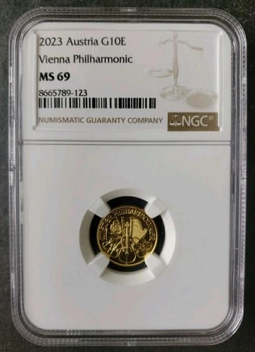 2023 Austria 10 Euro 1/10oz Gold Vienna Philharmonnic Coin NGC MS69