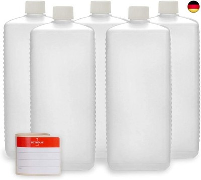 Octopus 5x 1000 ml Kunststoffflaschen, HDPE Plastikflaschen mit weißen 