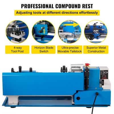 VEVOR Mini Metal Milling Lathe 7x14 in Infinitely Variable Speed