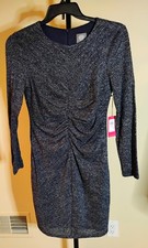 New Vince Camuto Long Sleeve Navy Blue Metallic Dress Sz 10