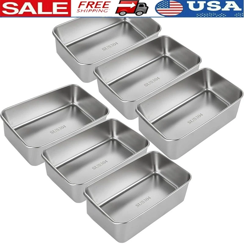 Stainless Steel Loaf Pans Set of 6 Baking Bread Meatloaf Cakes Lasagna New