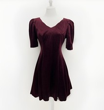 Vintage Y2K Burgundy Velvet Dress Bow Back Whimsigoth Vamp JR Sz 5 Womens XS