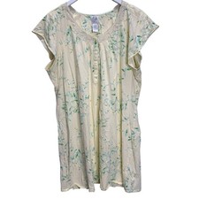 Aria Floral Short Sleeve Cotton Nightgown Size XL Yellow Green Floral Cottage