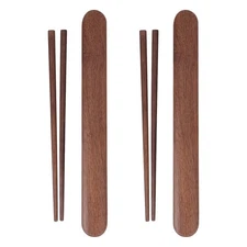 2 Sets Solid Wood Tableware Reusable Travel Utensils with Chopsticks Portable