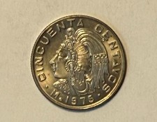 Mexico 1975 - 50 Centavos Cupro-Nickel Coin - Nat. Arms - Head with headdress