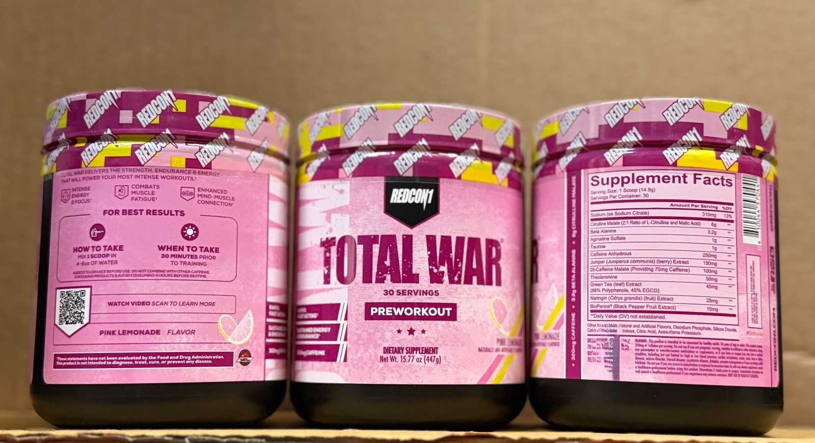3 PACK REDCON1 TOTAL WAR Pink Lemonade Workout 90 Serving 5/2026 Free Ship
