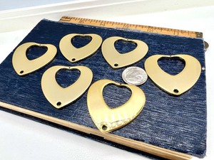 6 Pcs Vintage Gold Tone Large Heart Connectors Jewelry Findings Lot 80s 90s
