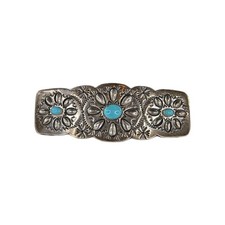 Vintage Sterling Silver Floral Turquoise Hair Barrette 4  Hairpin Hair Clip