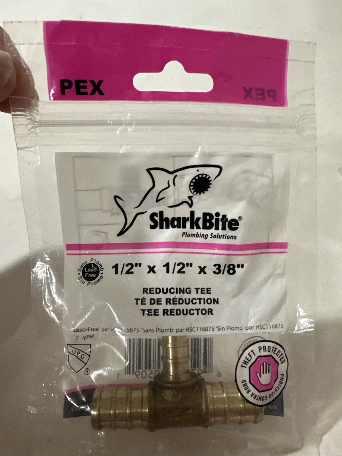SharkBite 1/2  x 1/2  x 3/8  Crimp Reducing Tee, Brass Plumbing Fitting Pex