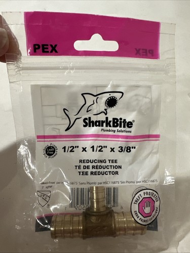 SharkBite 1/2  x 1/2  x 3/8  Crimp Reducing Tee, Brass Plumbing Fitting Pex