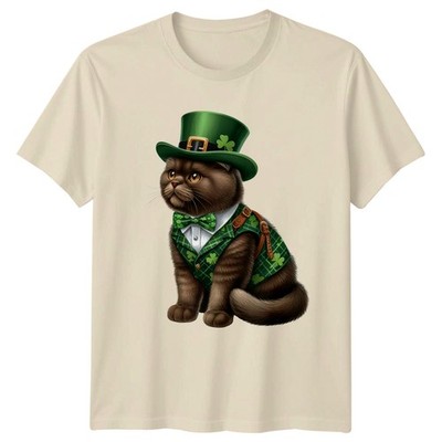T-Shirt Dapper irische Katze mit grünem Top Scottish Fold St Patricks Day Geschenk für