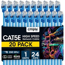 20PCS Cat5e Network Cable 1.5-15ft Ethernet LAN Cord for Gaming Streaming Blue