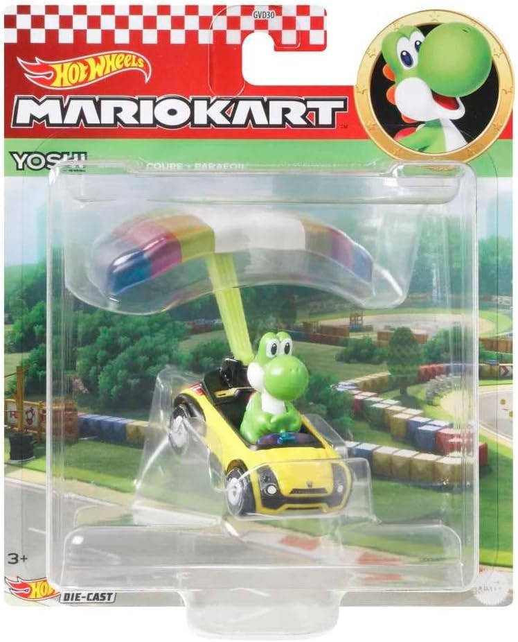 Mario Kart Yoshi Sports Coupe MIT GLIDER Parafoil 1:64 Hot Wheels GVD32